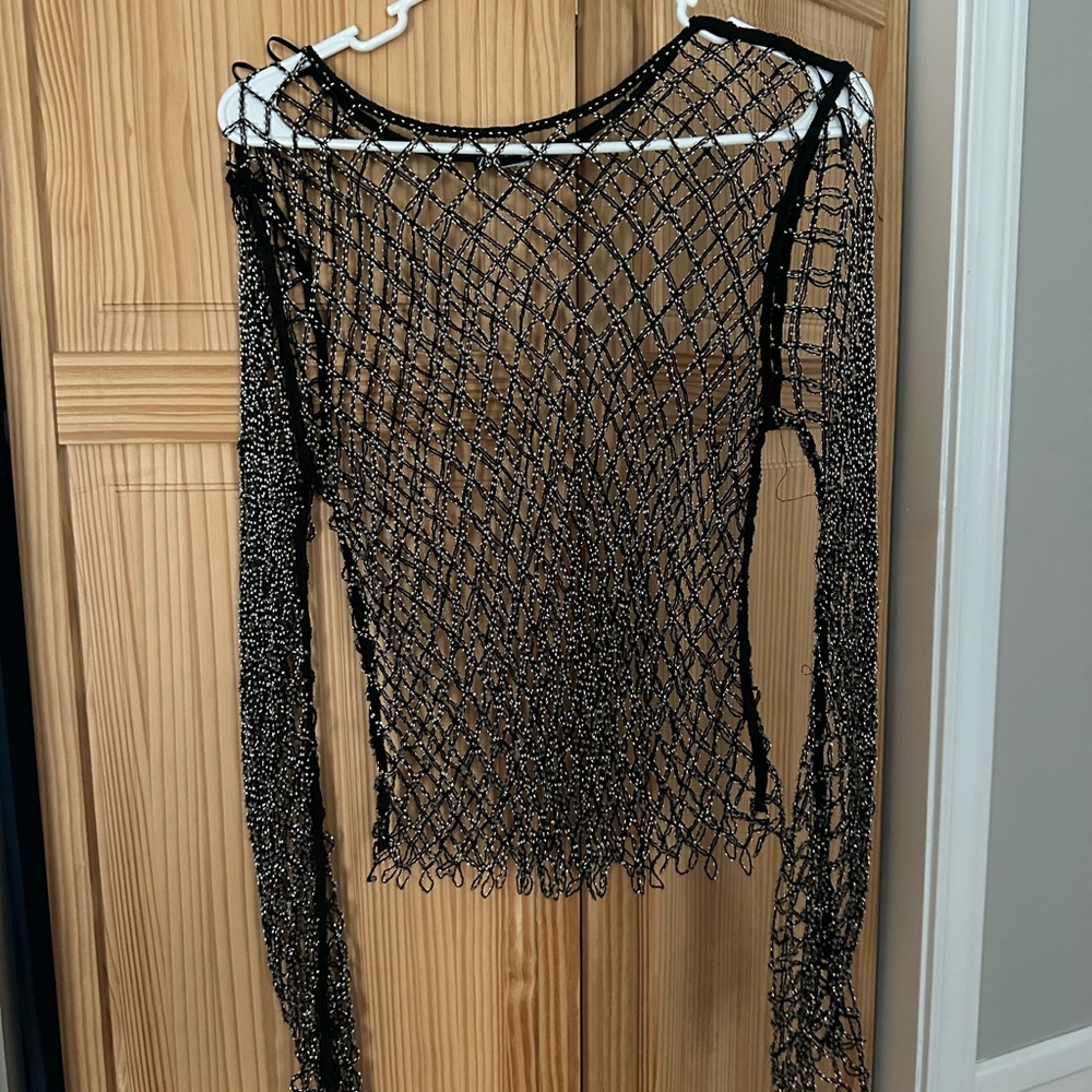 Zara Black Mesh Sparkly Long Sleeve Top
